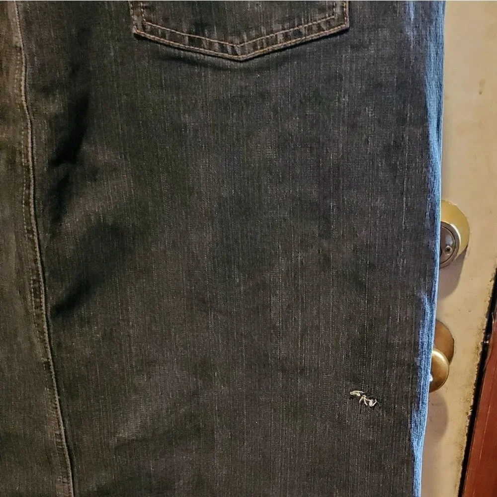Ann Taylor Loft black jean skirt with front split - Picture 2 of 8